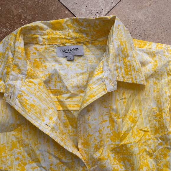 Olivia James the label yellow white collared drawstring hem top size small - Picture 3 of 4